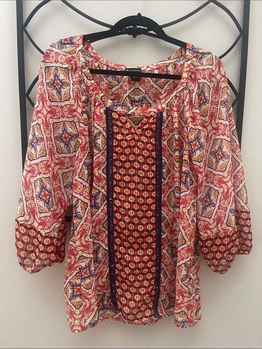 Cute Fall Top Boho Printed Peasant Blouse -